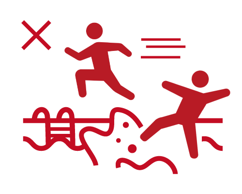 プールサイドを走る行為、飛び込みや潜水行為、溺れたマネ等の悪ふざけ